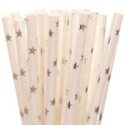 Ginger Ray Metallic Star - Star Straws - Silver Pack Of 25