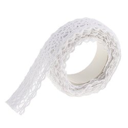 Homyl 2 Meters Fabric Lace Washi Tape Self Adhesive Stick On Cotton Ribbon Trim Tape - White