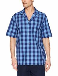 Nautica Men's Short Sleeve 100% Cotton Soft Woven Button Down Pajama Top Buffalo Plaid Blue Large