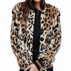 Hattfart Women's Leopard Thick Faux Fur Coat Vintage Warm Long Sleeve Parka Jacket Outwear L Brown