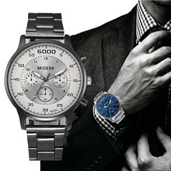Auwer-Men's Watch Auwer Watch Mens Watches Fashion Men Crystal Stainless Steel Analog Quartz Wrist Watch Bracelet White