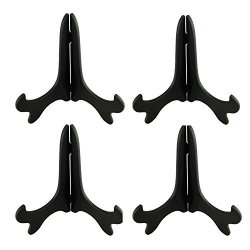 Meprotal 4 Packs Black Wood-Like Plastic Display Stand Plate Stands for Picture Frames 3 High Display Plates 