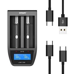 Xtar ST2 4.1A Dual Fast 18650 Batteries Charger USB C 21700 Charger For Rechargeable 3.6V 3.7V Li-ion 18650 20700 21700 22650 26650 Come With USB A USB C Cables
