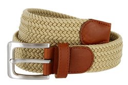 Elastic Fabric Woven Stretch Belt Leather Inlay Multi-color Options XXXL 47"-49" Beige