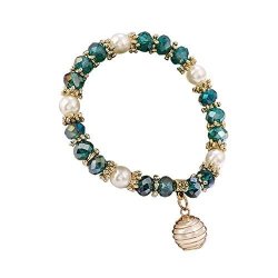 Zbtrade Charm Beaded Spiral Imitation Pearl Pendant Elegant Bracelet Jewelry For Women Green