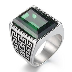 Boho Jewelry Mens Stainless Steel Cz Ring Vintage Large Charming Gemstone Band 10