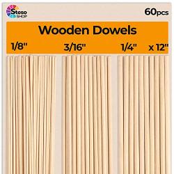 Wooden Dowel Rods For Craft - 60 Pcs Round Wood Dowels 12 Inch In Varying  Sizes - 1 8 3 16 1 4 X 12 Inch Prices, Shop Deals Online