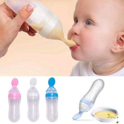 4AKID Silicone Baby Nursing Bottle With Spoon - White