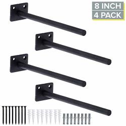 Heavy Duty Steel Concealed Floating Shelf Brackets 4 Pack Of 8 Inch Blind Shelf Supports With 1.5 X 2 Square Base - Farmhouse Rustic