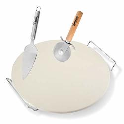 Chefhq Pizza Stone Set With Cutter And Server - Pizza Pan Bread Baking Stone For Oven And Grill - Pizza Making Kit With Large