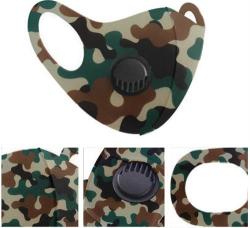 Reusable 3D Structured Unisex Dual Layer Face Masks With Breath Valve Colour Camo Woodland Green
