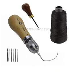 JC Performance Leather Sewing Awl Quick Stitch Repair Tool Set Heavy Duty Thread With Awl Black