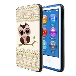 Fincibo Ipod Nano 7 Case Flexible Tpu Black Silicone Soft Gel Skin Protector Cover Case For Apple Ipod Nano 7 7TH Generation - Aztec Baby Owl