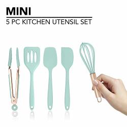 Cook With Color Set Of Five Mint Green And Rose Gold Silicone MINI Kitchen Utensil Set
