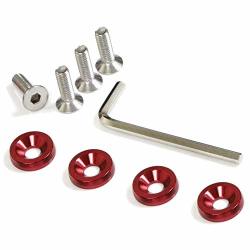 Ijdmtoy 4PC Jdm Racing Style M6 Red Aluminum Washers Bolts Kit Compatible With Car License Plate Frame Fender Bumper Engine Bay Etc