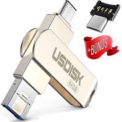 Usdisk Apple Ios Flash Drive 3-IN-1 Lightning Type C USB 3.0 64GB Memory Stick Fastest Thumb Drive For Iphone Ipad Ipod Macbook Pro Android