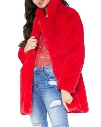 Long Faux Fur Coat Winter Warm Vintage Thick Fox Fur Jacket Outerwear For Women Red M