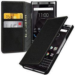 Keledes Premium Genuine Leather Wallet Folio Case Cover With Card Holders Compatible With Blackberry Keyone Black