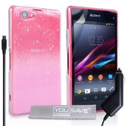 Yousave Accessories SE-HA02-Z413C Rain Drop Design Hard Case With Car Charger For Sony Xperia Z1COMPACT Pink