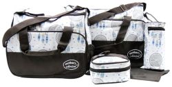 Multifunction Nappy Bag Microfibre 5PC Set - Brown With Dream Catcher Print