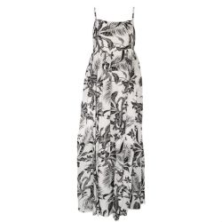 Ladies Black And White Maxi Chiffon Dress With Side Pockets