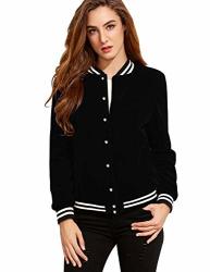 Fv Relay Women's Baseball Jackets Casual Varsity Velvet Short Coats Outwear L Black