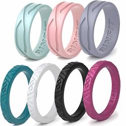 Silicone Rinfit Wedding Rings For Women 3 Or 6 Ring Pack - Designed Rubber Rings. Unique Set Of Thin And Stackable Wedding Bands For