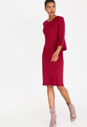 Edit Shift Dress With Frill Sleeves Dark Red