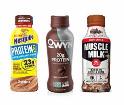 Muscle Building Protein Shake Variety Pack - Muscle Milk Nestle Nesquik Protein Plus Milk Owyn 100-PERCENT Vegan Plant-based Protein Shake Pack Of 12 Chocolate