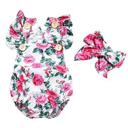 Romper Headband Aniwon Baby Flower Jumpsuit Printed Cotton Short Sleeve Creeper With Hair Band