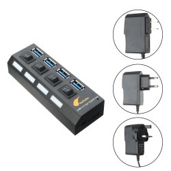 4 Ports Usb 3.0 Hub 5gbps With On off Switch Ac Power Adapter Cable For Laptop Desktop Play&plug