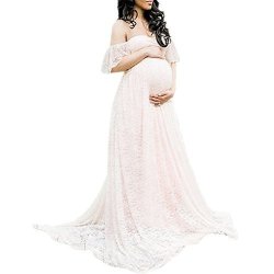MS Mouse Womens Lace Maternity Off Shoulder Photography Pregnancy Dress White Large