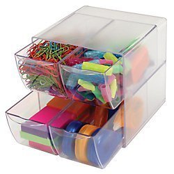 Deflecto Stackable Cube Organizer 4 Drawers Clear 350301