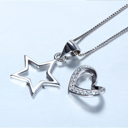 {sterling Silver} Heart Over Star Necklace {wear In 3 Different Ways }