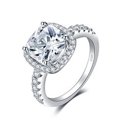 Jewelrypalace Cushion 3CT Cubic Zirconia Wedding Halo Solitaire Engagement Ring 925 Sterling Silver Size 7