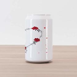 Lunarable Barbed Wire Cola Can Shape Piggy Bank Valentine Artistic Background With Heart Roses Chain Barbed Wire And Butterflies Ceramic Cola Shaped Coin Box
