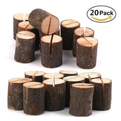 Alasida 20 Pcs Wooden Card Holder Wood Table Number Holder Stands Home Party Wedding Table Decorations Photo Picture Memo Card Business Card Clip Holder
