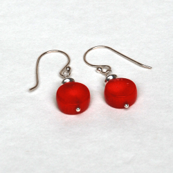 Atenea Handmade Natural Red Coral Coin Earrings On Sterling Silver
