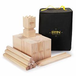 A11N Friendswood Kubb Viking Game Premium Knot-free Wooden Lawn Toss Game Set With Carry Bag For Kids & Adults At Outdoor- Backyard Yard Beach