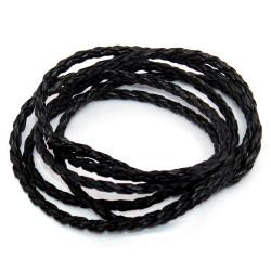 Braided Pu Leather Cord - Black - For Diy Crafts - 3MM - Sold Per Meter