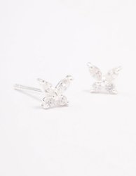 Gold Plated Sterling Silver Cubic Zirconia Butterfly Stud Earrings