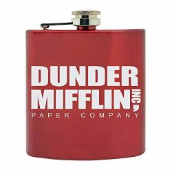 Dunder Mifflin Inc. Paper Company" Funny Office Style Design Custom Printed Stainless Steel Alcohol Hip Flask 6 Oz. Gloss Red