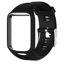 Huve Silicagel Replacement Watchband Watch Strap 25CM Long For Tomtom 2 3 SPARK SPARK3 SERIES Gps Watch With Screen Protectors Black