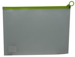 A4 Clear Carry Folder With Green Easy Slide Zip Closure -easily Stores A4 Documents Pvc Material 180 Micron Perfect For Documents And Envelopes