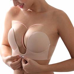 Kaiyang Strapless Sticky Bra Invisible Bra Backless Push Up Bra Reusable Silicone Bra For Women With Drawstring C Nude