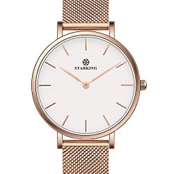 Starking Women's Minimalist Ultra Thin Rose Gold Watch BL0997 Analog Japanese Quartz Stainless Steel Mesh Watch