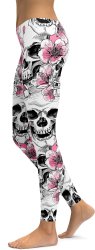 Pink Floral Skulls Leggings - XL