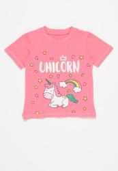 Pop Candy Girls Unicorn Rainbow Short Sleeve Tee - Pink