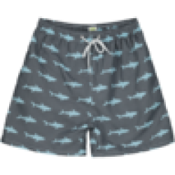 Mens Shark Print Grey Board Shorts S-xxl
