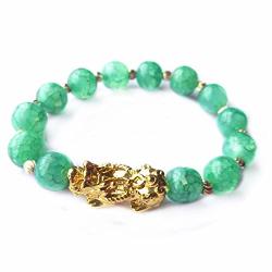 Manruo Feng Shui Bracelets Mens Womens Golden Pixiu Crystal Stone Beaded Bracelet Attract Lucky Wealthy Amulet Brecelet Green